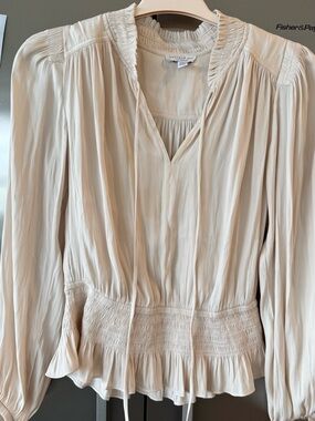 Current Air Cream Smocked-Neck Blouse